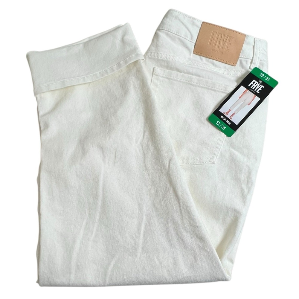 NEW Frye Womens 12 White High Rise Straight Leg Optional Cuffed‎ Jeans